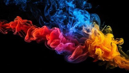 High-Resolution Photograph of Colorful Smoke Plumes Rising Gracefully Against a Black Background