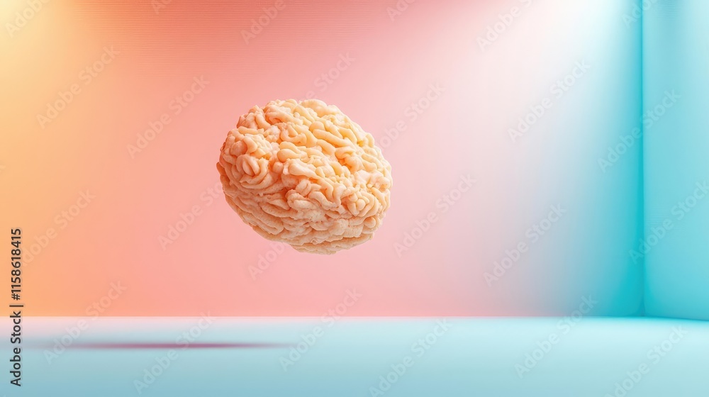 Poster pastel cookies concept. floating brain representation against a colorful background, symbolizing cre