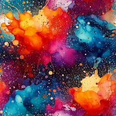 Watercolor Splashes and Spray Seamless Pattern, Abstract Paint Scrapbooking Papers