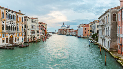Venice Grand Canal with Historic Architecture and Santa Maria della Salute Basilica