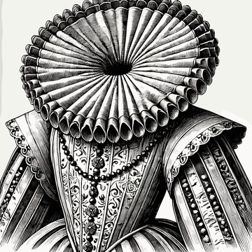 Historical Elizabethan Ruff and Bodice Detailed Fashion Illustration