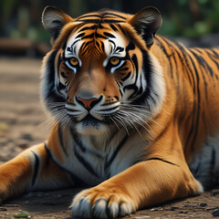 Obraz premium A magnificent tiger, showcasing its rich coat and piercing gaze.