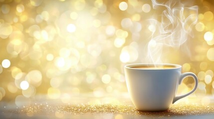 Warm Coffee Mug with Steam Against a Bright Background