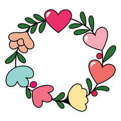 Lovely Valentine flowers wreath graphic design on white background. Vector illustration.