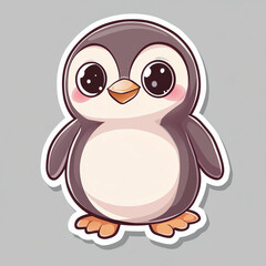 Minimalist Cartoon Penguin Sticker with Black Pastel Colors and Cheerful Expression