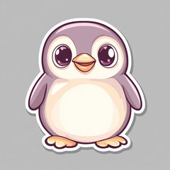Charming Cartoon Penguin Sticker with Purple Pastel Colors in Whimsical Style