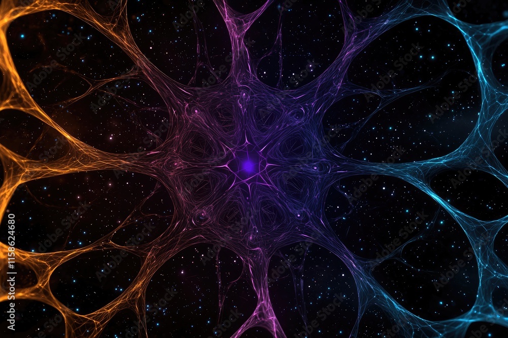Poster dynamic cosmic patterns in space abstract art digital design vibrant colors wide-angle view visual c