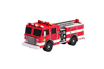 Fototapeta premium A vibrant red fire truck featuring ladders, lights, and detailed design elements, symbolizing firefighting and emergency response.