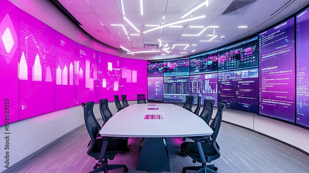 Poster modern tech control room: data visualization and collaboration space