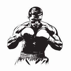Man boxing boxer athlete half body vector design illustration sport fighter box combat on white background.
