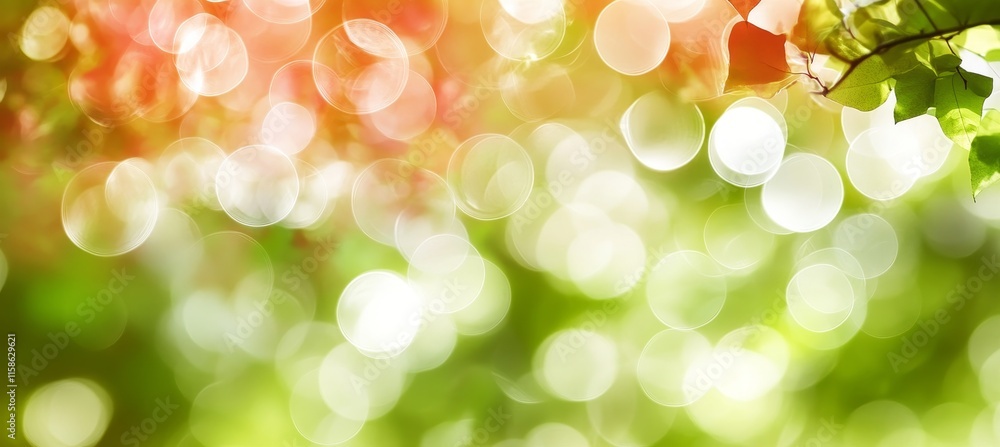Poster abstract, bright summer daytime defocused natural circle background with color and bokeh lights