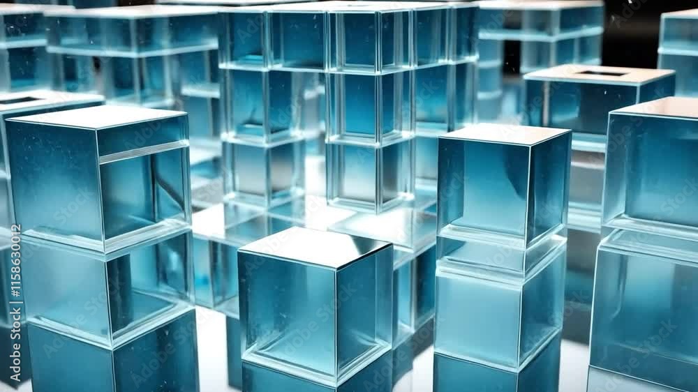 Poster abstract blue glass cubes: a mesmerizing display of translucent cubes, showcasing a captivating inte