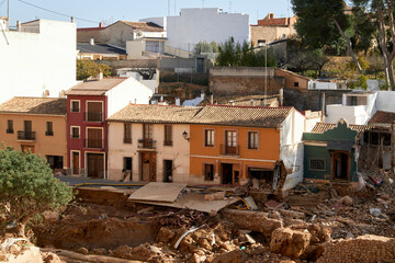 Houses destroyed after the passage of the Valencia DANA in 2024 in Chiva, Poyo ravine