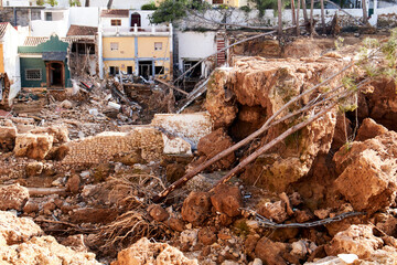 Houses destroyed after the passage of the Valencia DANA in 2024 in Chiva, Poyo ravine