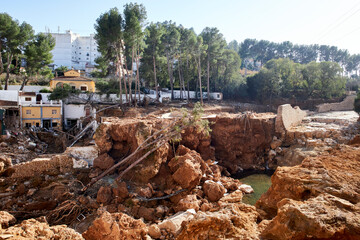 Houses destroyed after the passage of the Valencia DANA in 2024 in Chiva, Poyo ravine