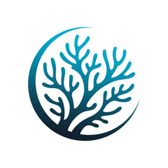 Coral reef logo vector illustration template. Art icon of seaweed in circle