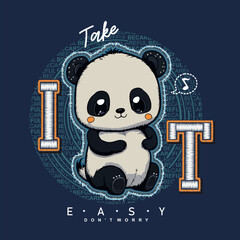 super cool slogan with cute panda animal, vector illustration