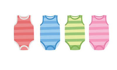 Baby onesie vector illustration in cartoon style. Sleeveless onesie clipart with colorful stripes. Baby clothing vector in cartoon style. Baby element, baby shower flat vector isolated on white