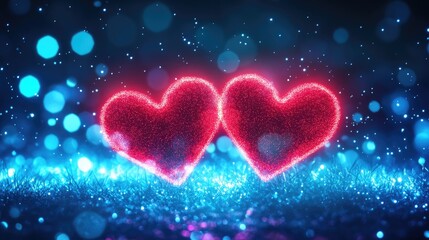 Neon Heart Sign on Brick Wall Background