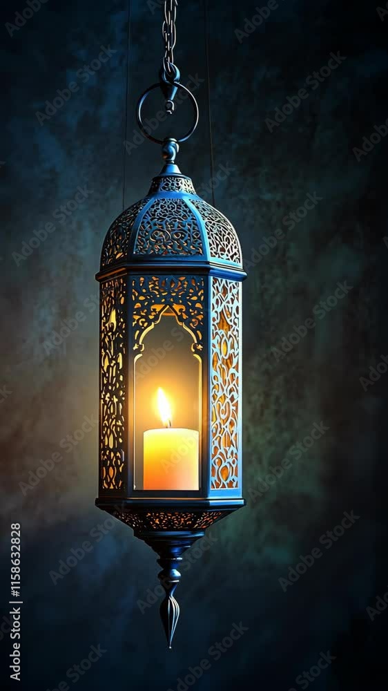 Poster elegant lantern with intricate design illuminating a dark space, creating a warm ambiance