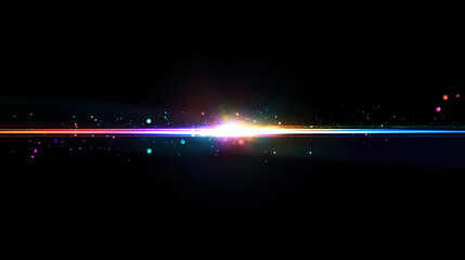 Black background with colorful lights, light beams, blurry cinematic sparkling in the air, glitchcore, glowy iridescence bokeh sparkles. Festive light leak overlay