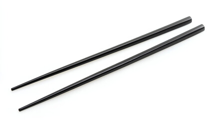 black chopsticks holding sushi isolated on white background 