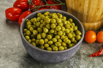 Sweet canned young green peas