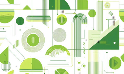 A green and white background with many different shapes and circles