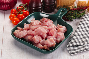 Diced raw turkey fillet cubes