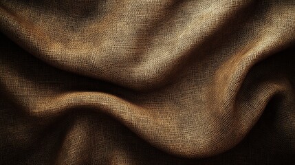 A close-up view of luxurious, textured fabric with a rich golden hue, showcasing intricate waves and folds.