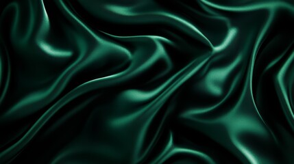 Obraz premium A rich, dark green satin fabric with flowing folds, showcasing a smooth texture and luxurious appearance.