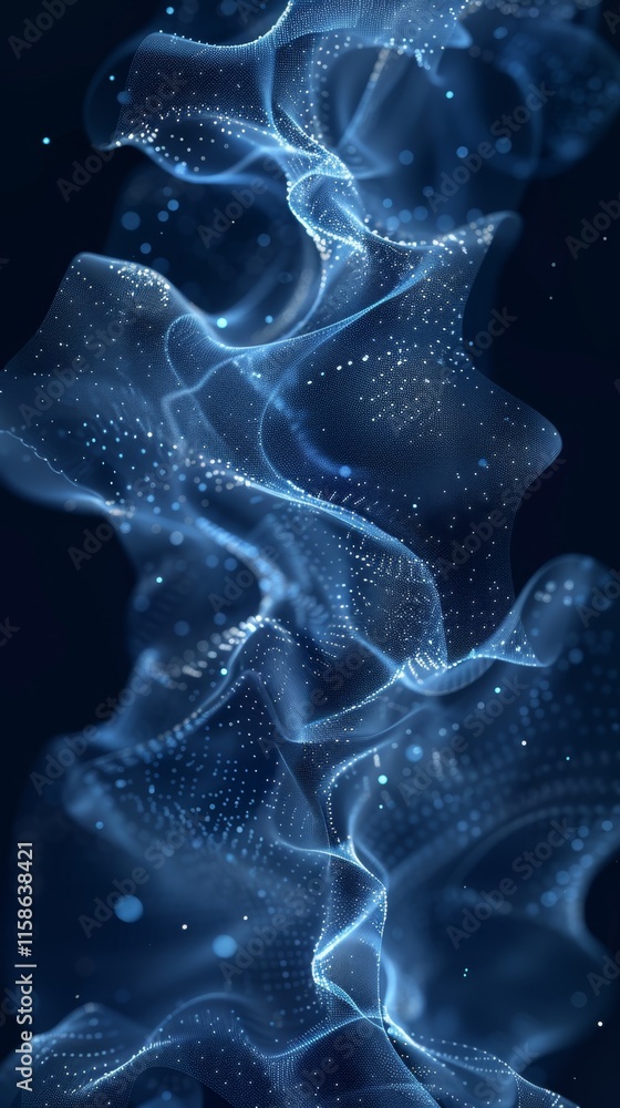 Aufkleber dynamic blue abstract wave with glowing particles flows gracefully through a dark background