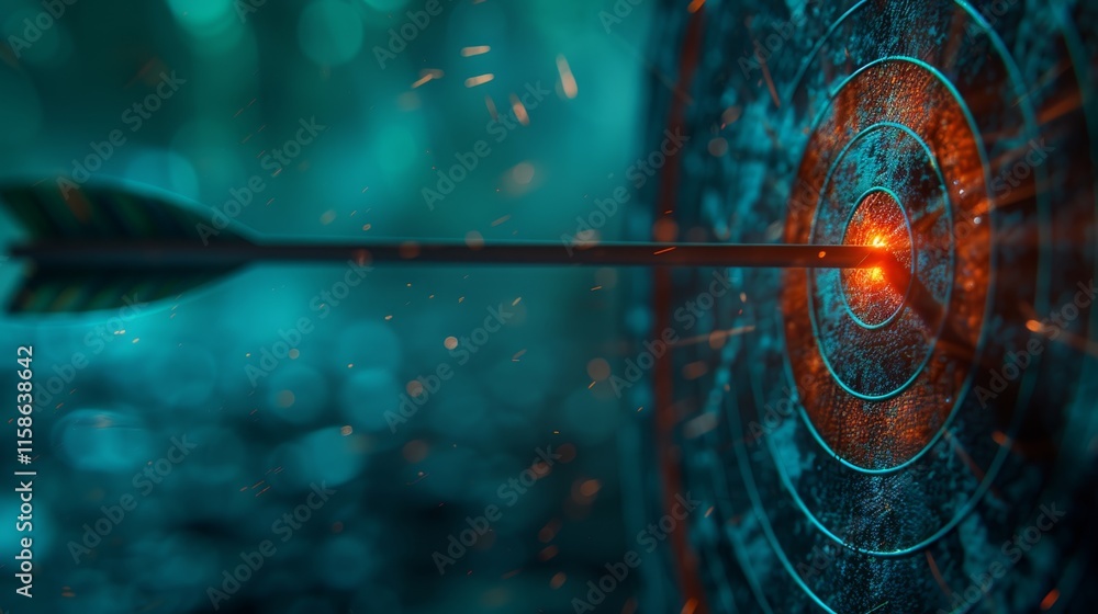 Aufkleber arrow strikes the glowing center of a target with sparks in a dynamic and vibrant environment