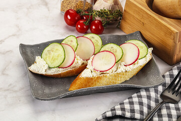 Bruschetta with soft cheese and radishes