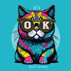 super cool slogan with cute cat , vector illustration