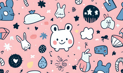A pink background with a cartoon character in the middle