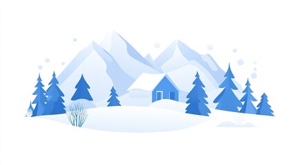Vector illustration of snow-capped mountains in graphic style, simple shapes and lines, flat colors on white background, minimalist design, vector art, flat color blocks, simple line drawing.