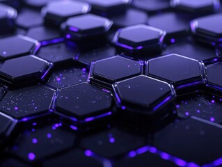 Fototapeta premium Abstract futuristic background featuring shiny blue and purple hexagons. The pattern reflects a sense of modernity and digital sophistication.