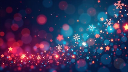 Delicate snowflakes and shimmering ornaments drift through a vibrant starry night