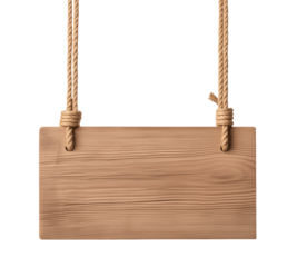 wooden sign board hang on a rope, oak wood blank panel, cutout png