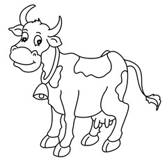 Cute cartoon hand drawn vector funny cow coloring page.