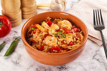 Italian pasta orzo with prawn
