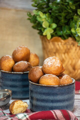 christmas round fritters. homemade recipe with home decoration