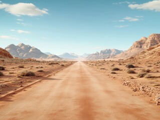 Fototapeta premium A vast, arid landscape featuring red sands and rocky formations under a clear blue sky, reminiscent of Mars or a desert scene.
