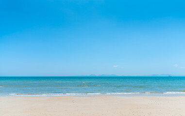 Tropical sea beach in clear blue sky sunny day summer holiday vacation.