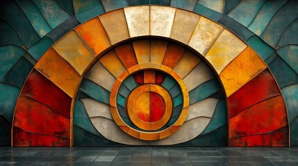 Fototapeta premium Abstract background with a spiral staircase in the shape of a circle.