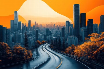 Fototapeta premium Creative graphic layout for a vibrant cityscape promotional flyer design