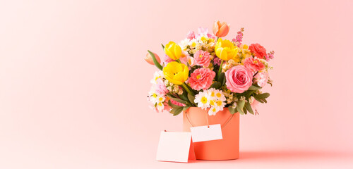 Floral Delight: Pastel Bouquet in Coral Pot 
