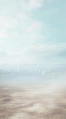 Fototapeta premium Serene Urban Horizon: Discover a Tranquil and Misty Cityscape Blending with the Vast Expanse of Subtle Pastel Sky and Soft Clouds Vertical Background