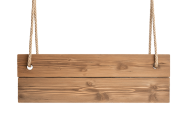 wooden sign board hang on a rope, wood blank panel, cutout png
